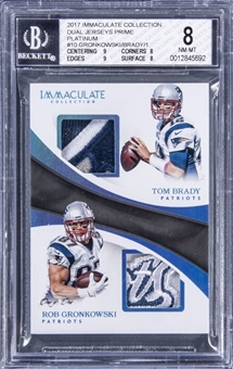 2017 Immaculate Collection Dual Jerseys Prime Platinum #10 Rob Gronkowski/Tom Brady Dual Patch Card (#1/1) - BGS NM-MT 8